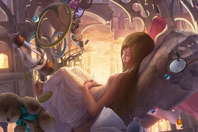 Download Wallpapers 1920x1080 Art, Girl, Surreal, Dream, Toy, Bear ...