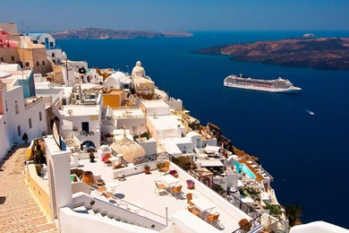 Greece Aegean Sea The Ship Scenic House Home Wallpapers