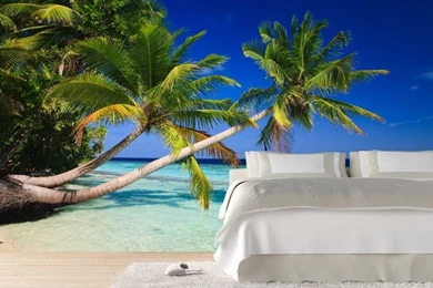 Modern Living Room With Beach Mural   Wallpapers Mural Ideas   15450