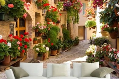 European Street Scenery Mural Wallpapers Flowers Full Wall Murals ...
