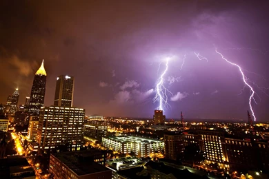Skyscrapers: City Lightning Storm Buildings Night Weather Atlanta ...