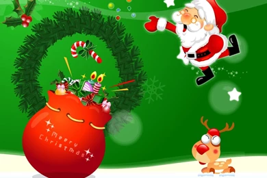 Santa Claus And Silly Reindeer Widescreen Wallpapers