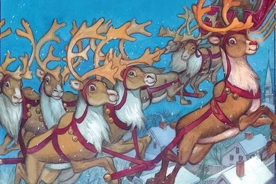 Santa & Reindeer Art Illustration   Santa & Reindeers Wallpapers 12 ...