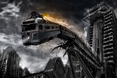 Train Broken Bridge Wallpaper HD.gif