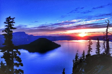Crater Lake Sunset Lake Landscape Reflection Volcano Wallpapers ...