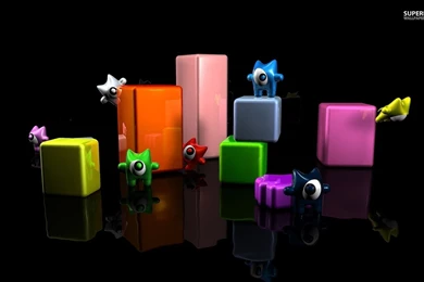 Cute Monsters On Cuboids Wallpapers   3D Wallpapers