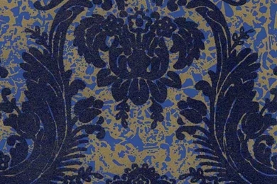 Victorian Flocked Velvet Wallpapers   Blue On Gold/Blue [FLK 109 ...