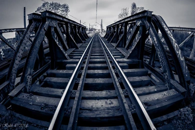 Water Black And White Blue Trains Bridges Urban Railroad Tracks ...