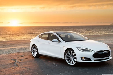 Tesla Model S In White, At The Beach HD Desktop Wallpapers : High ...