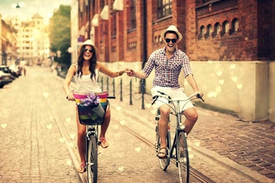 Street boy girl bicycles love hearts city smile happy wallpapers.jpg