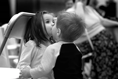 Mood Children Girl Boy Kiss Black And White