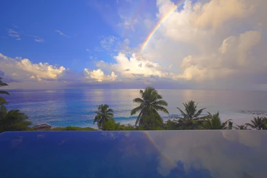 Wallpapers Tropics, Ocean, Clouds, Pool, Rainbow, Palm, Hotel ...