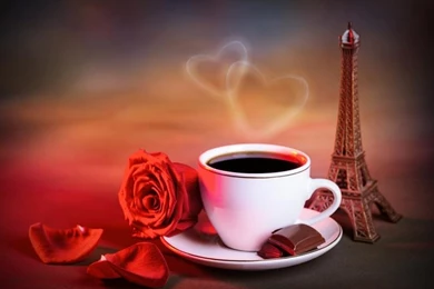 Red Rose, Cup Of Coffee, Love Hearts, Warm Style Wallpaper,Red HD ...