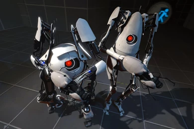 Download Wallpapers 3840x2160 Portal 2, Robots, Gun, Friends 4K ...