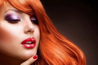 Download Wallpapers 2560x1080 Girl, Red Hair, Makeup, Manicure ...