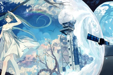 Bou Shaku Breasts Cleavage Hatsune Miku Long Hair Planet Rainbow ...