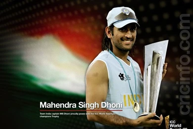 MS Dhoni Poses With The T20 Trophy