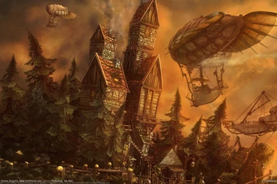 Wallpapers Airship, Steampunk, Dirigible, The Outpost.