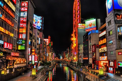 Osaka Asia Street Lights City Buildings