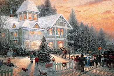 Christmas Scene Near House Happy Christmas Greeting Card Free ...