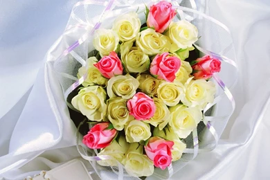 Pink And White Rose Bridal Bouquet Widescreen Wallpapers