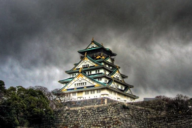 Japan Castles Storm Osaka Church Skyscapes Wallpapers ...