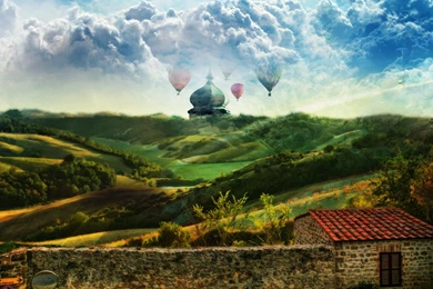 Hot Air Balloons Over The Valley Desktop Wallpapers 28568