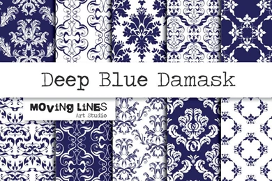 Damask Digital Paper Pack Deep Blue Wallpapers Navy By MovingLines