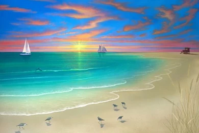 Sunset Beach Wall Mural   Wallpapers Mural Ideas   13499