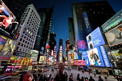 Times Square New York Usa City Cities Neon Lights Traffic Night ...
