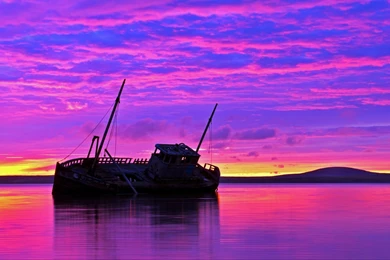 1920x1080 Shipwreck Purple Sunset Wallpapers