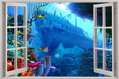 Huge 3D Window Shipwreck Under Sea View Wall Stickers Film Art ...