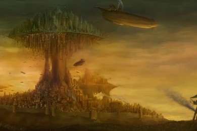 City Blimp Drawing Steampunk Fantasy Wallpapers