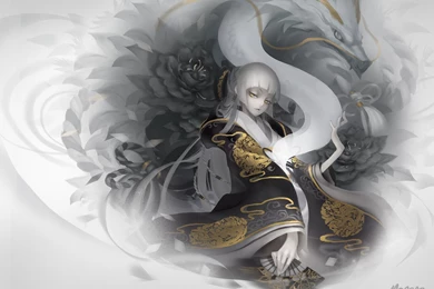 Dragon Fan Flowers Japanese Clothes Monono Original Yellow Eyes ...