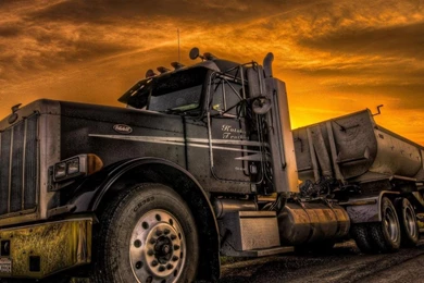TRACTOR TRAILER ON THE SIDE OF THE ROAD HDR WALLPAPER   (