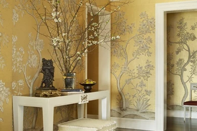 Golden Yellow Botanical Wallpapers Foyer   Interiors By Color
