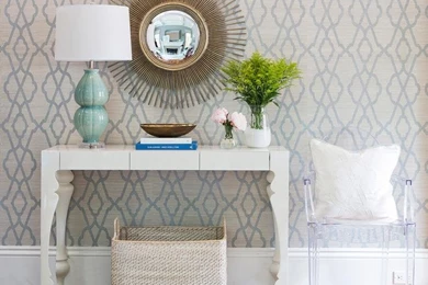 Blue And Green Trellis Foyer Wallpapers   Design, Decor, Photos ...