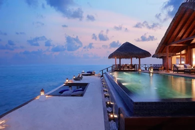 Coast, Hotel, Pool, Lights, Sunset Wallpapers