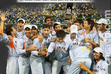 Indian Team With The CB Series Trophy