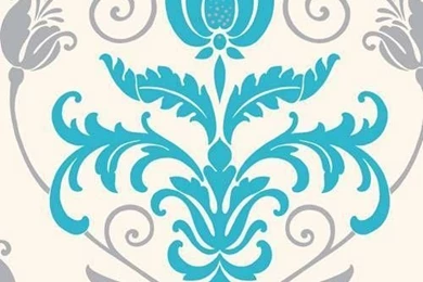 Teal / Silver / White   M0589   Tulip Crown   Damask   Coloroll ...
