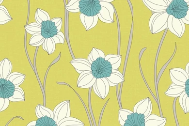 Fine Decor Daffodil Wallpapers Lime Green / Teal / White (FD31317 ...