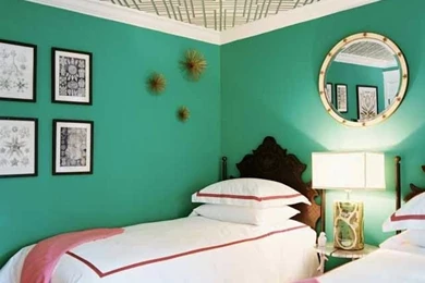 Decorative wallpaper on ceiling of bedroom.jpg