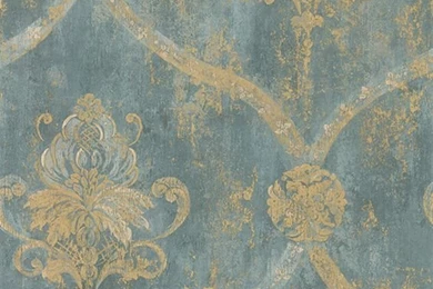 Wallpapers French Faux Aqua Blue Large Damask With Gold