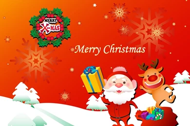 Free Cute Santa Claus And Reindeer Computer Desktop Wallpapers