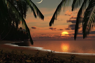 Download Wallpapers 1600x1200 Coast, Morning, Sun, Dawn, Moon, Sky ...