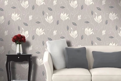 Synergy Glitter Floral Wallpapers In Taupe And Silver M0782