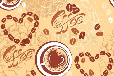 Seamless Pattern With Coffee Cups, Beans, Heart Shapes ...