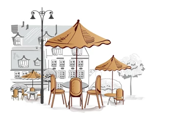 Download Wallpapers 2560x1440 Outdoor Cafe, Umbrellas, Chairs ...
