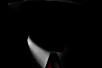 Shadow Man Black Suit Hat Red Tie