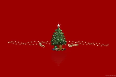 Download 1366x768 Small Christmas Tree On A Red Backgrounds Wallpapers